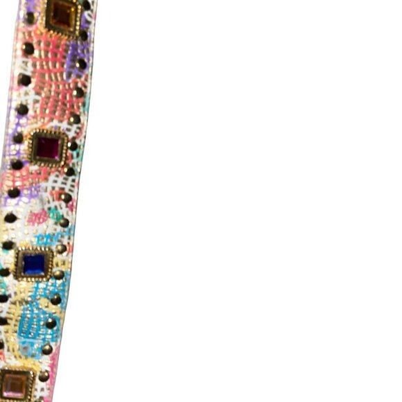 Vintage Womens Belt Size Large Multicolor Metallic Leather Rhinestone
